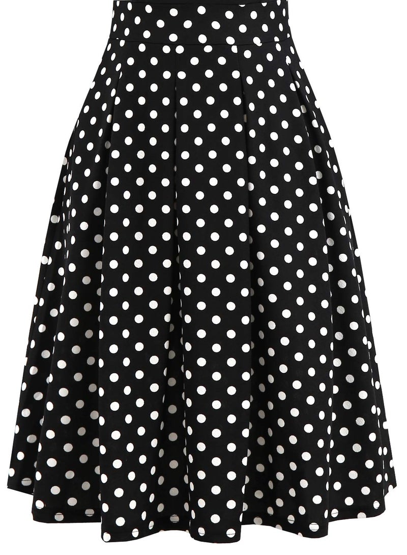 YATHON Dresses for Women Vintage Black Dot Front O V-Neck Fall Pleated Pockets Party Cocktail Business Swing Casual Wear to Work Dresses (S, YT018-Black Dot) - Image 4